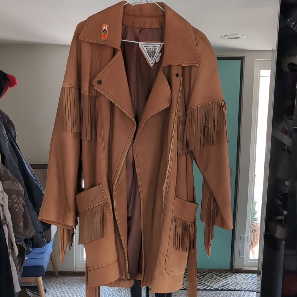 Soft Leather Vintage J.Percy For Marvin Richards Brown Fringe Belted Jacket S M